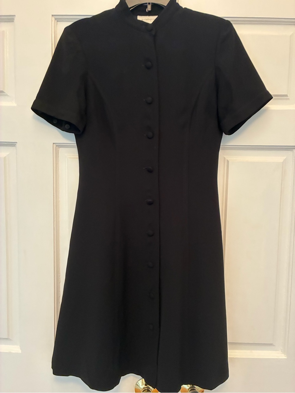 Liz Claiborne Black Short-Sleeve Button-Front A-Line Dress